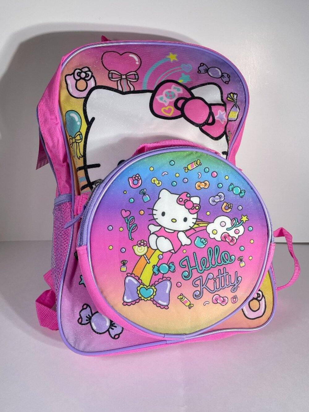 Hello Kitty Rainbow Candy Backpack with Detachable Lunch Box Pink Purple
